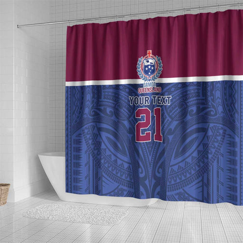 Queensland Samoa Custom Shower Curtain Maroon-Blue Pacific Polynesian Tribal Pattern