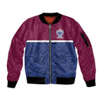 Queensland Samoa Custom Sleeve Zip Bomber Jacket Maroon-Blue Pacific Polynesian Tribal Pattern