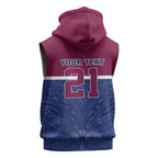 Queensland Samoa Custom Sleeveless Hoodie Maroon-Blue Pacific Polynesian Tribal Pattern - Aussie Hoodie