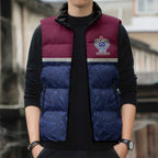 Queensland Samoa Custom Sleeveless Puffer Jacket Maroon-Blue Pacific Polynesian Tribal Pattern - Aussie Hoodie