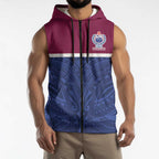Queensland Samoa Custom Sleeveless Zip Hoodie Maroon-Blue Pacific Polynesian Tribal Pattern LT9