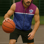 Queensland Samoa Custom Sleeveless Zip Hoodie Maroon-Blue Pacific Polynesian Tribal Pattern LT9