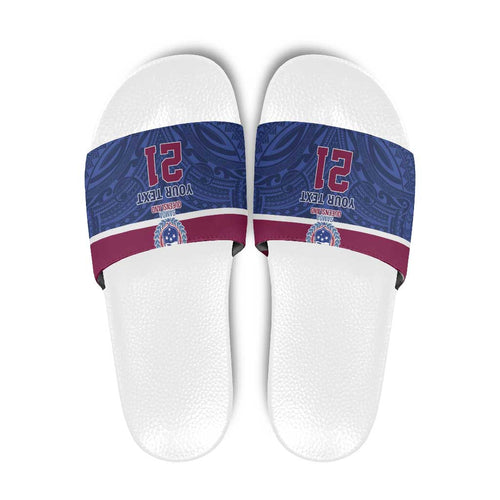 Queensland Samoa Custom Slide Sandals Maroon-Blue Pacific Polynesian Tribal Pattern - Aussie Hoodie
