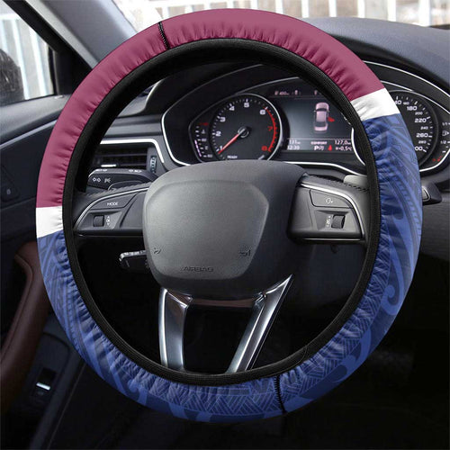 Queensland Samoa Steering Wheel Cover Maroon-Blue Pacific Polynesian Tribal Pattern