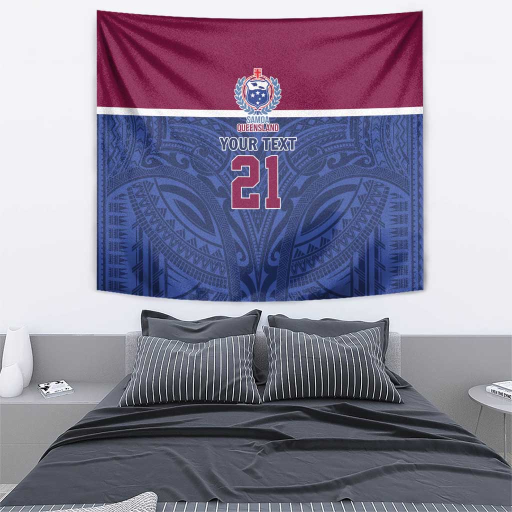 Queensland Samoa Custom Tapestry Maroon-Blue Pacific Polynesian Tribal Pattern
