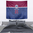 Queensland Samoa Custom Tapestry Maroon-Blue Pacific Polynesian Tribal Pattern