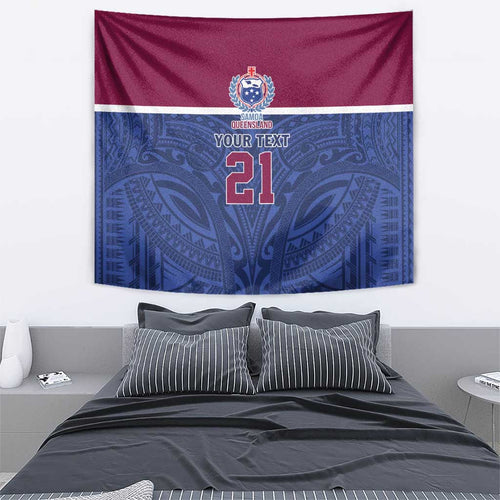 Queensland Samoa Custom Tapestry Maroon-Blue Pacific Polynesian Tribal Pattern