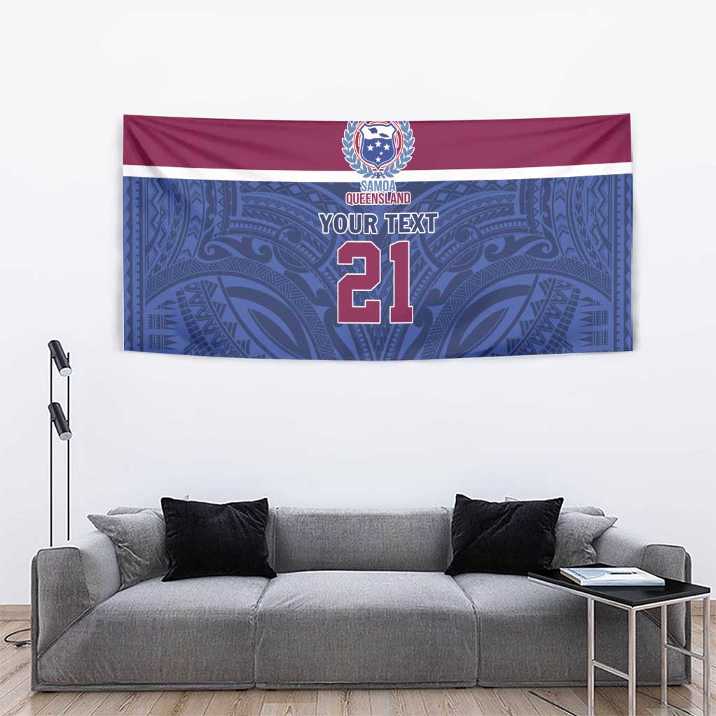 Queensland Samoa Custom Tapestry Maroon-Blue Pacific Polynesian Tribal Pattern