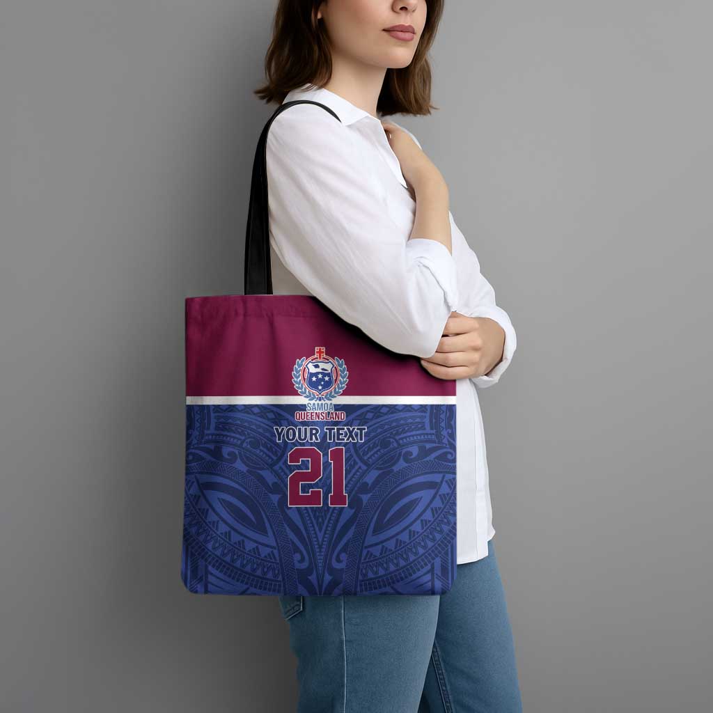 Queensland Samoa Custom Tote Bag Maroon-Blue Pacific Polynesian Tribal Pattern - Aussie Hoodie