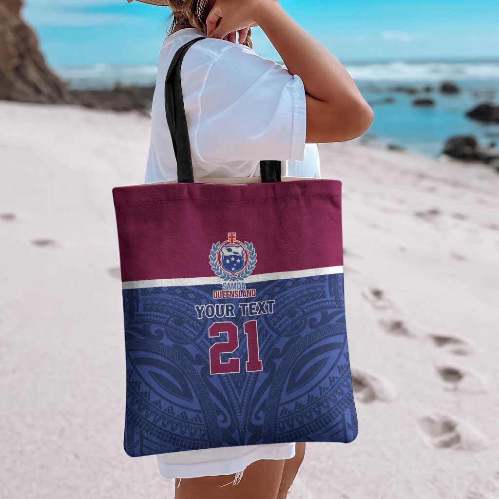 Queensland Samoa Custom Tote Bag Maroon-Blue Pacific Polynesian Tribal Pattern - Aussie Hoodie