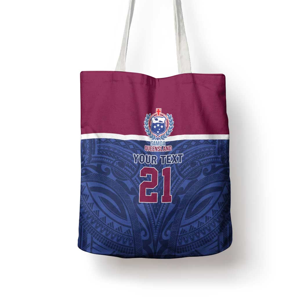 Queensland Samoa Custom Tote Bag Maroon-Blue Pacific Polynesian Tribal Pattern - Aussie Hoodie