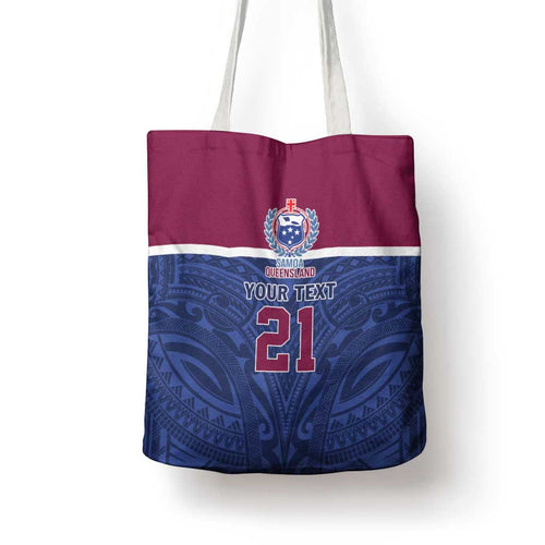 Queensland Samoa Custom Tote Bag Maroon-Blue Pacific Polynesian Tribal Pattern - Aussie Hoodie