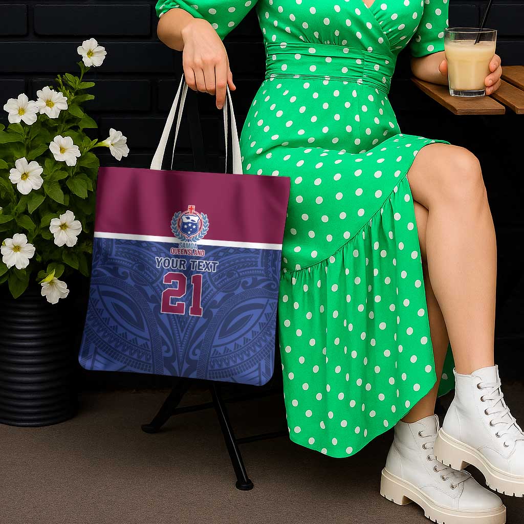 Queensland Samoa Custom Tote Bag Maroon-Blue Pacific Polynesian Tribal Pattern - Aussie Hoodie