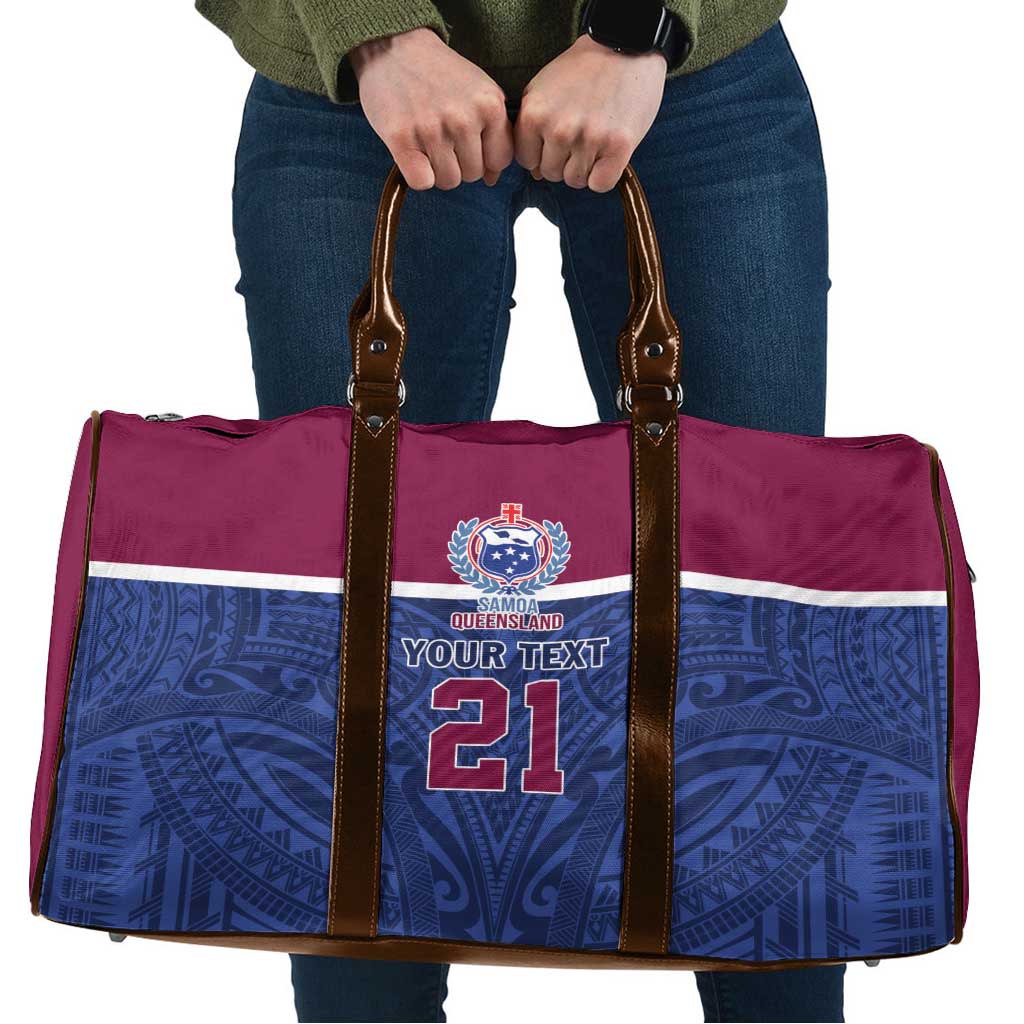 Queensland Samoa Custom Travel Bag Maroon-Blue Pacific Polynesian Tribal Pattern - Aussie Hoodie