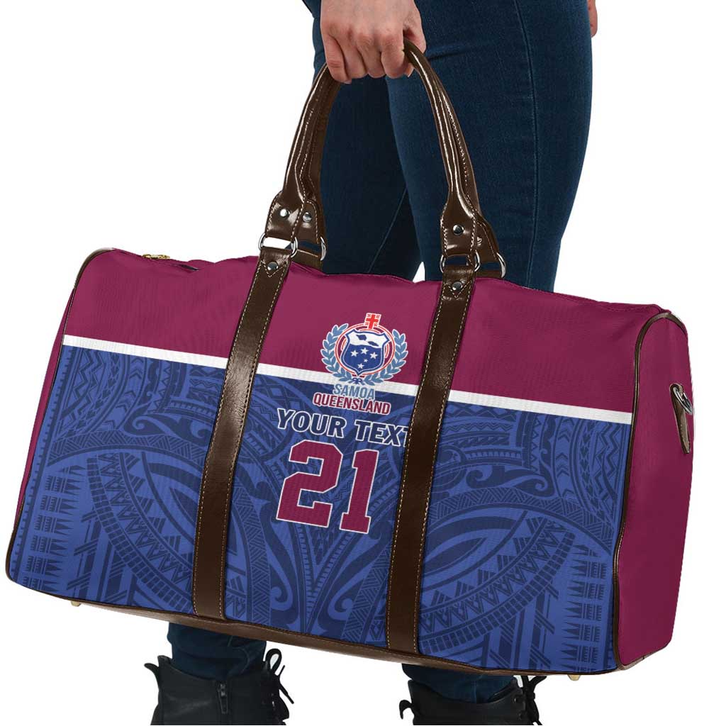 Queensland Samoa Custom Travel Bag Maroon-Blue Pacific Polynesian Tribal Pattern - Aussie Hoodie