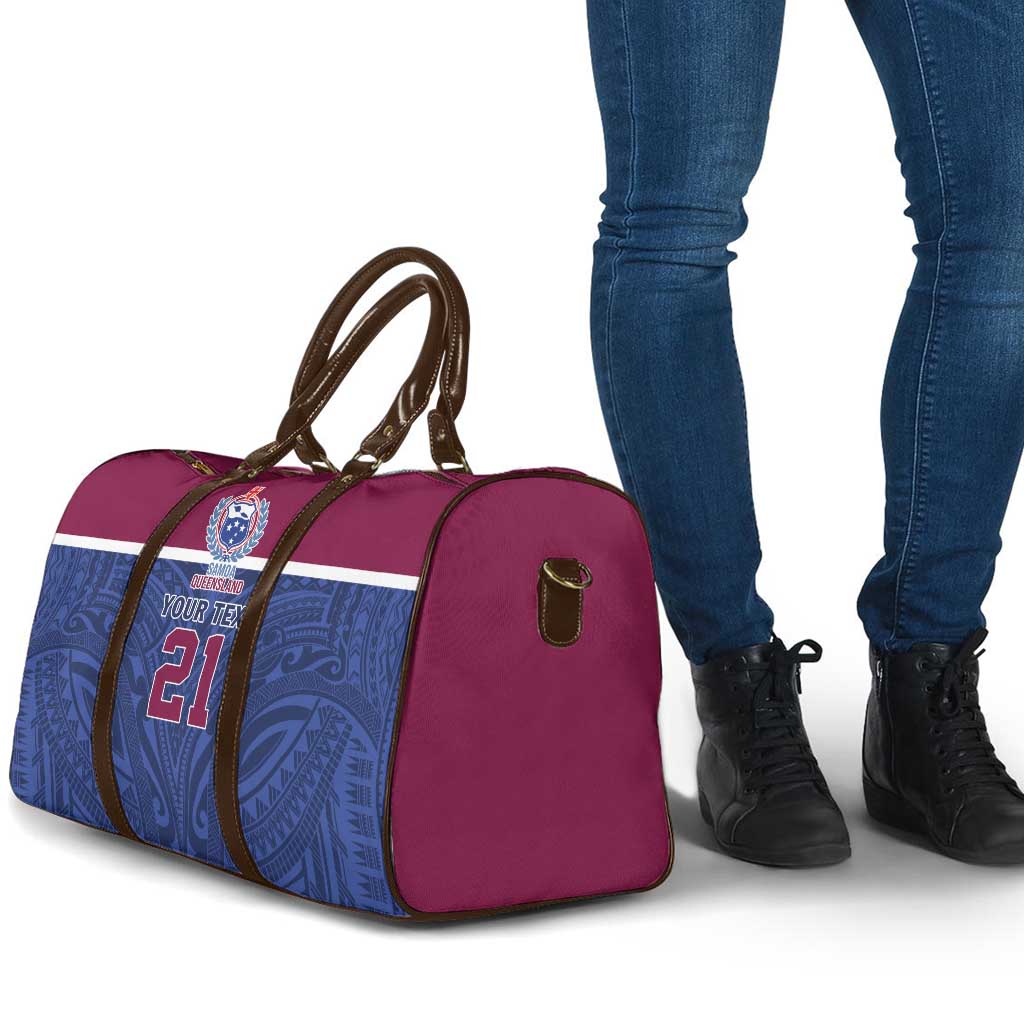 Queensland Samoa Custom Travel Bag Maroon-Blue Pacific Polynesian Tribal Pattern - Aussie Hoodie