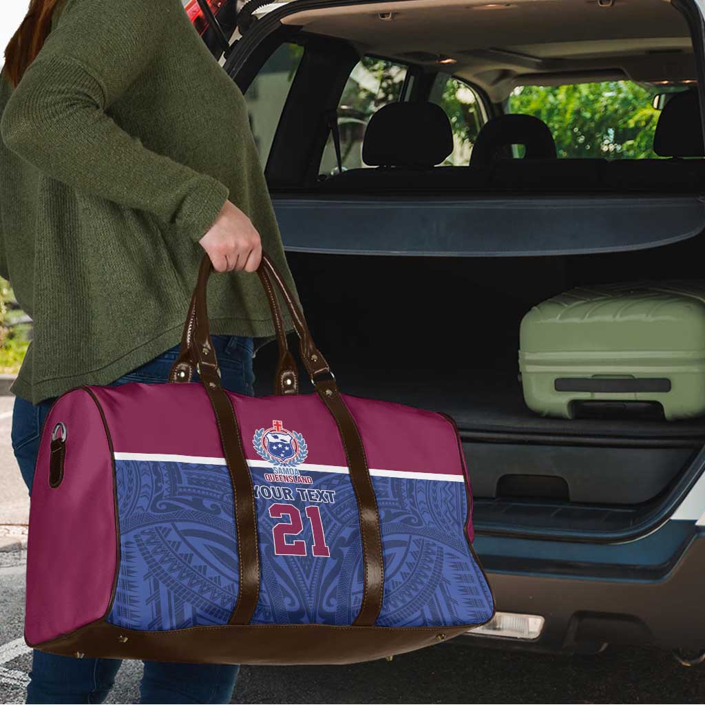 Queensland Samoa Custom Travel Bag Maroon-Blue Pacific Polynesian Tribal Pattern - Aussie Hoodie