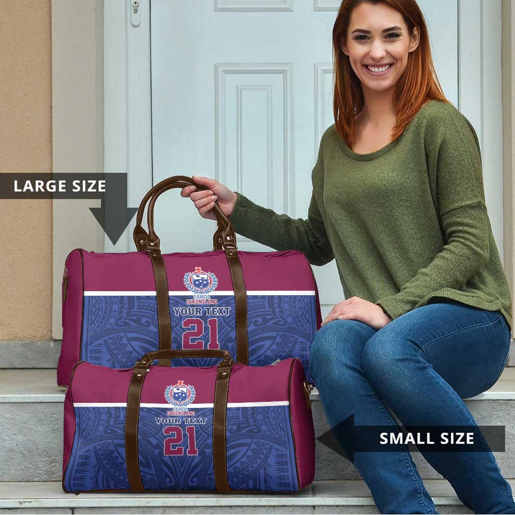 Queensland Samoa Custom Travel Bag Maroon-Blue Pacific Polynesian Tribal Pattern - Aussie Hoodie