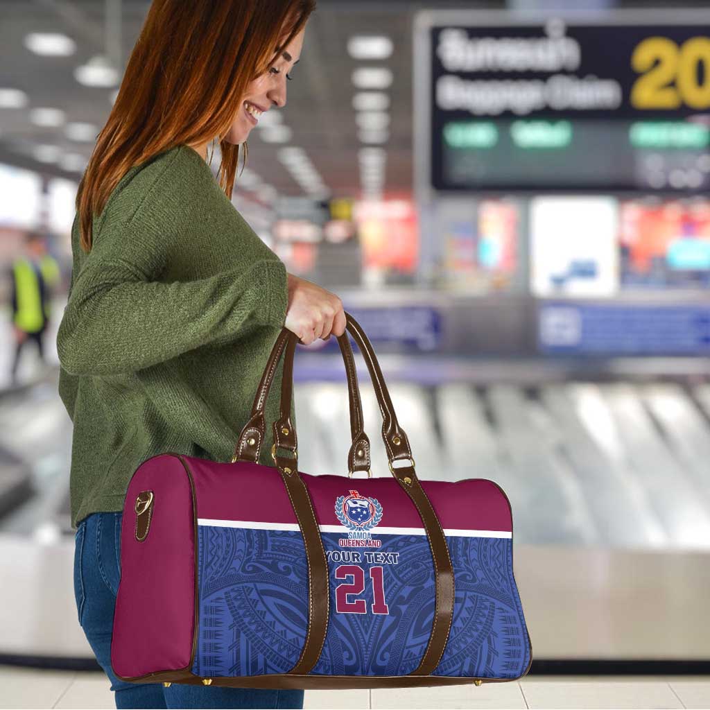 Queensland Samoa Custom Travel Bag Maroon-Blue Pacific Polynesian Tribal Pattern - Aussie Hoodie