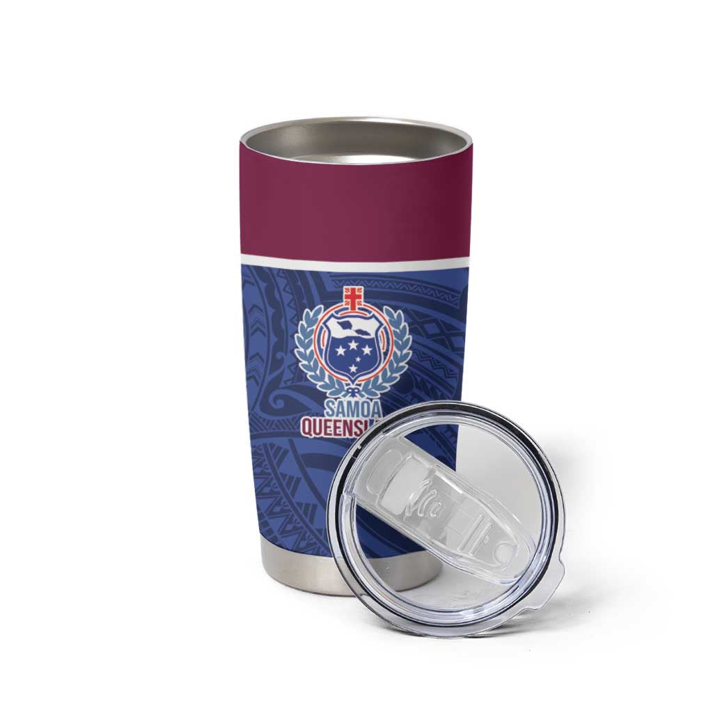 Queensland Samoa Custom Tumbler Cup Maroon-Blue Pacific Polynesian Tribal Pattern