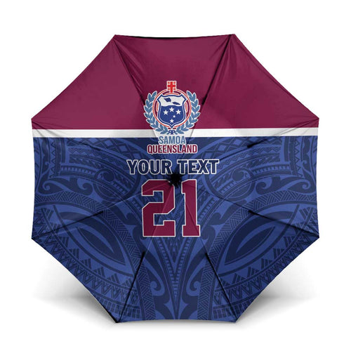 Queensland Samoa Custom Umbrella Maroon-Blue Pacific Polynesian Tribal Pattern - Aussie Hoodie