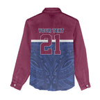 Queensland Samoa Custom Women Casual Shirt Maroon-Blue Pacific Polynesian Tribal Pattern