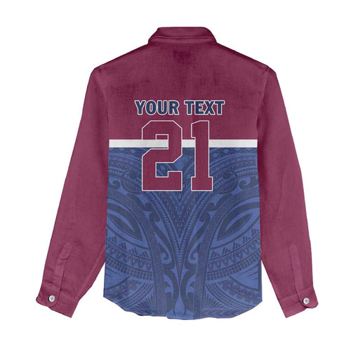 Queensland Samoa Custom Women Casual Shirt Maroon-Blue Pacific Polynesian Tribal Pattern