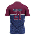 Queensland Samoa Custom Zipper Polo Shirt Maroon-Blue Pacific Polynesian Tribal Pattern - Aussie Hoodie