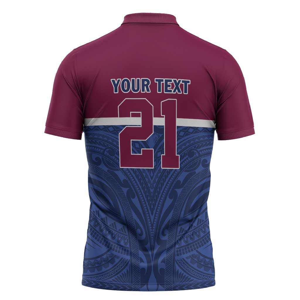 Queensland Samoa Custom Zipper Polo Shirt Maroon-Blue Pacific Polynesian Tribal Pattern - Aussie Hoodie