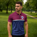 Queensland Samoa Custom Zipper Polo Shirt Maroon-Blue Pacific Polynesian Tribal Pattern - Aussie Hoodie