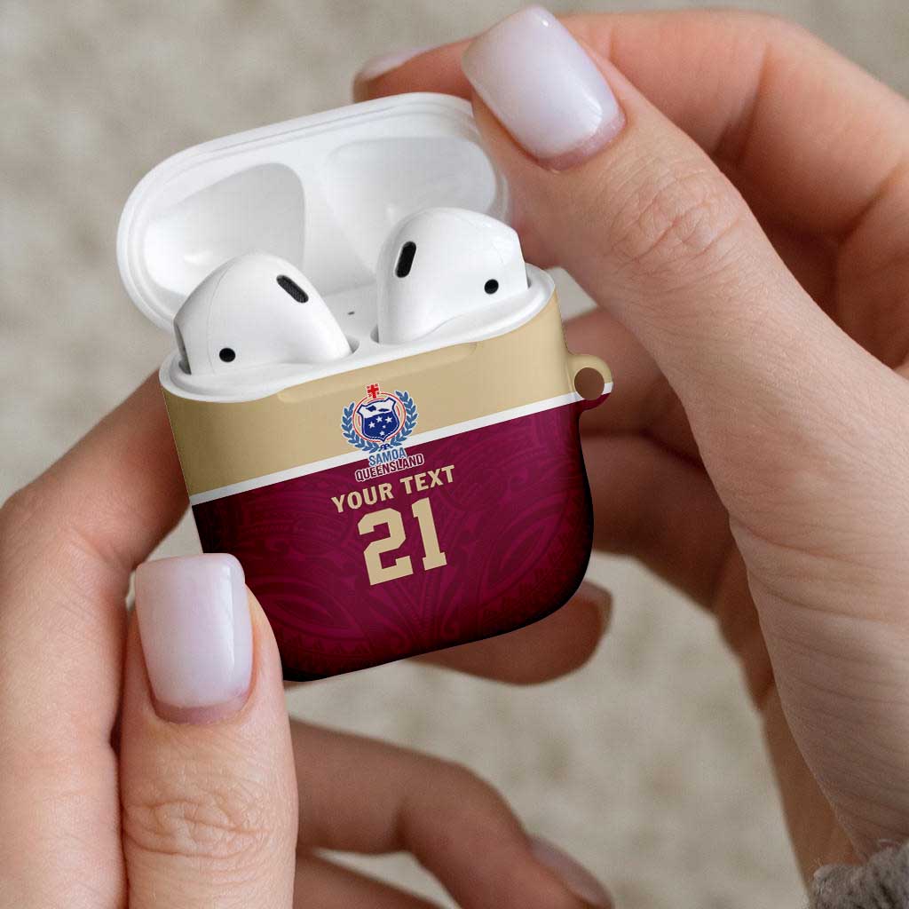 Queensland Samoa Custom AirPods Case Maroon Pacific Polynesian Tribal Pattern - Aussie Hoodie