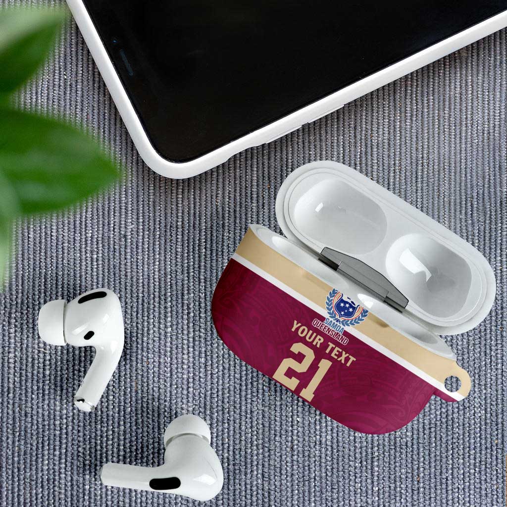 Queensland Samoa Custom AirPods Case Maroon Pacific Polynesian Tribal Pattern - Aussie Hoodie