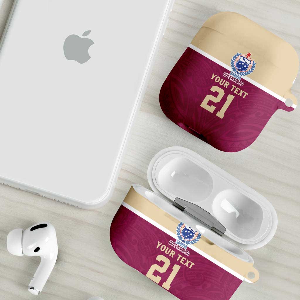 Queensland Samoa Custom AirPods Case Maroon Pacific Polynesian Tribal Pattern - Aussie Hoodie