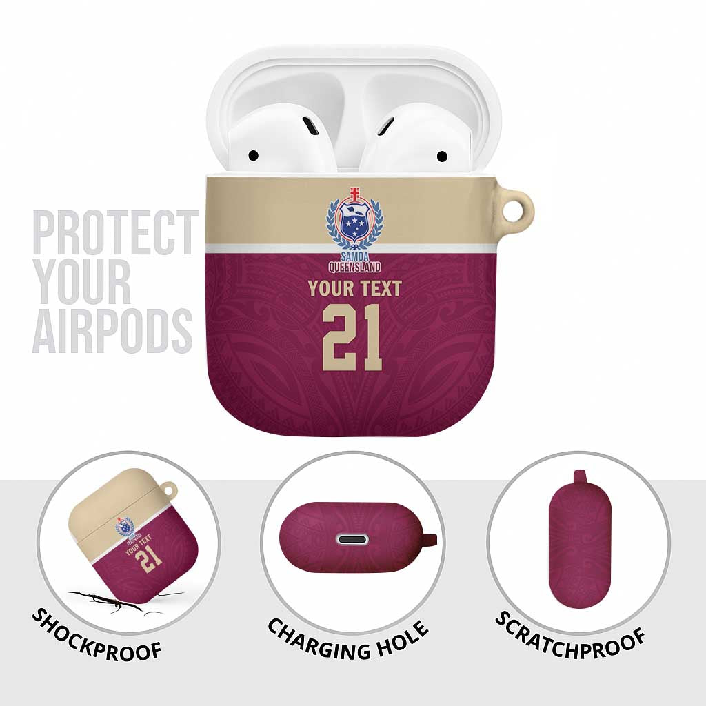 Queensland Samoa Custom AirPods Case Maroon Pacific Polynesian Tribal Pattern - Aussie Hoodie