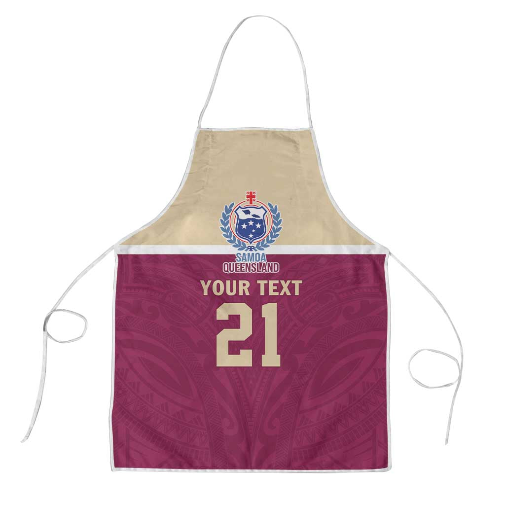 Queensland Samoa Custom Apron Maroon Pacific Polynesian Tribal Pattern - Aussie Hoodie