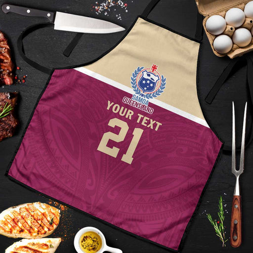 Queensland Samoa Custom Apron Maroon Pacific Polynesian Tribal Pattern - Aussie Hoodie