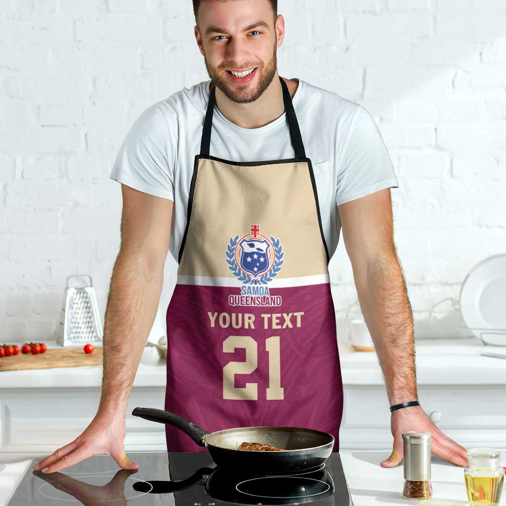 Queensland Samoa Custom Apron Maroon Pacific Polynesian Tribal Pattern - Aussie Hoodie