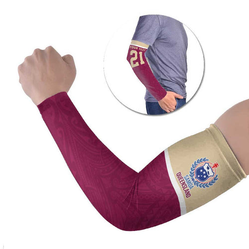 Queensland Samoa Custom Arm Sleeves Maroon Pacific Polynesian Tribal Pattern - Aussie Hoodie
