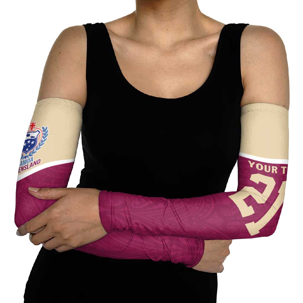 Queensland Samoa Custom Arm Sleeves Maroon Pacific Polynesian Tribal Pattern - Aussie Hoodie