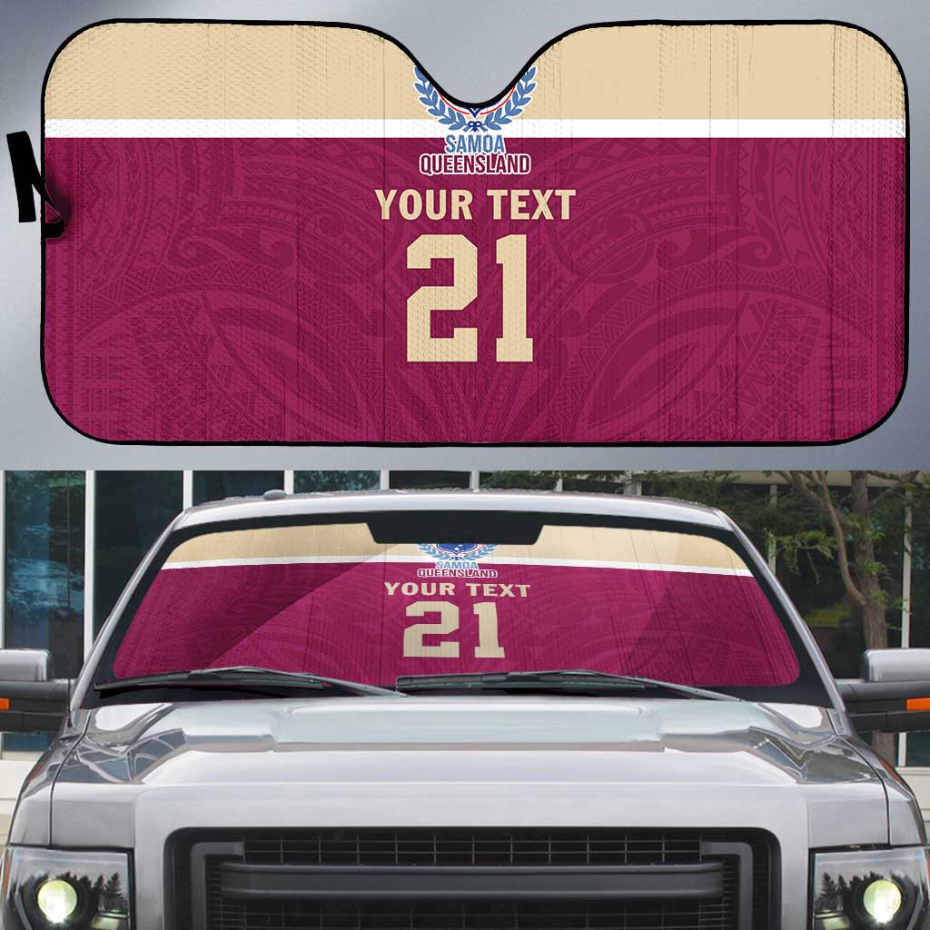 Queensland Samoa Custom Auto Sun Shade Maroon Pacific Polynesian Tribal Pattern - Aussie Hoodie