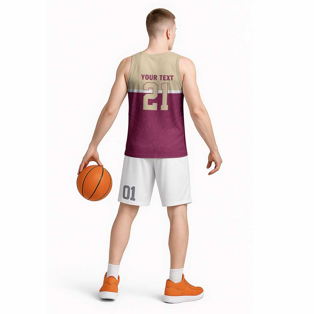 Queensland Samoa Custom Basketball Jersey Maroon Pacific Polynesian Tribal Pattern - Aussie Hoodie