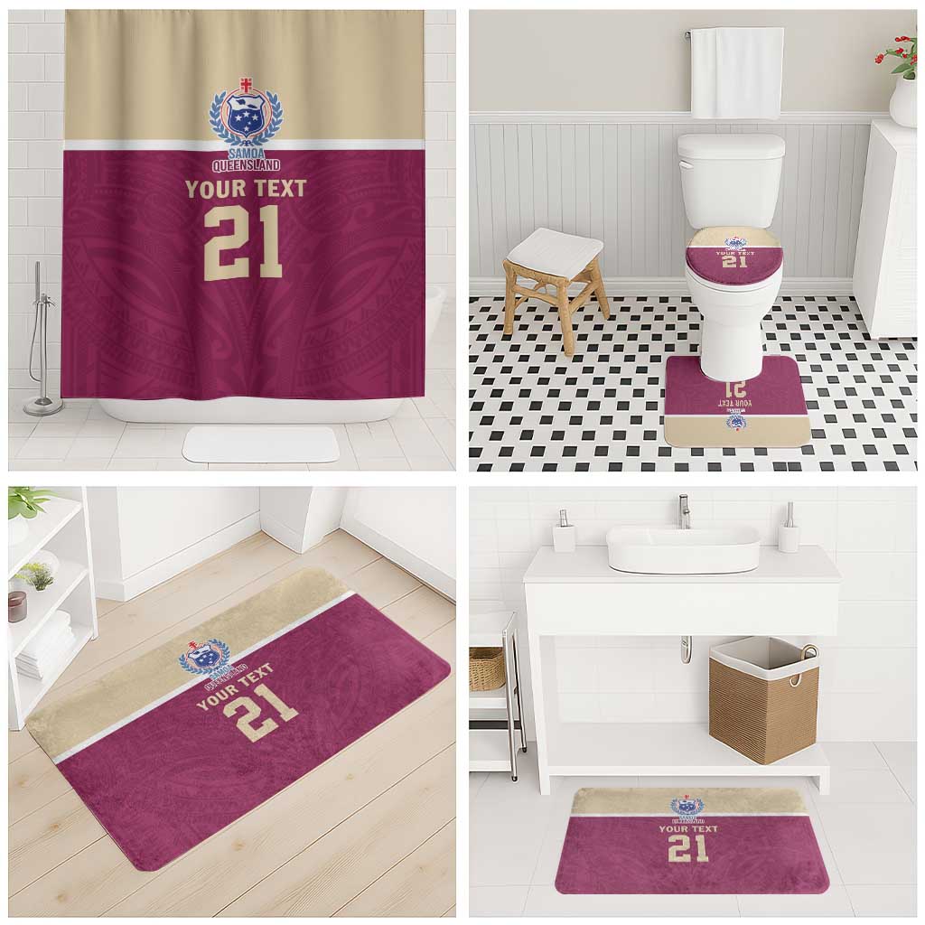 Queensland Samoa Custom Bathroom Set Maroon Pacific Polynesian Tribal Pattern - Aussie Hoodie