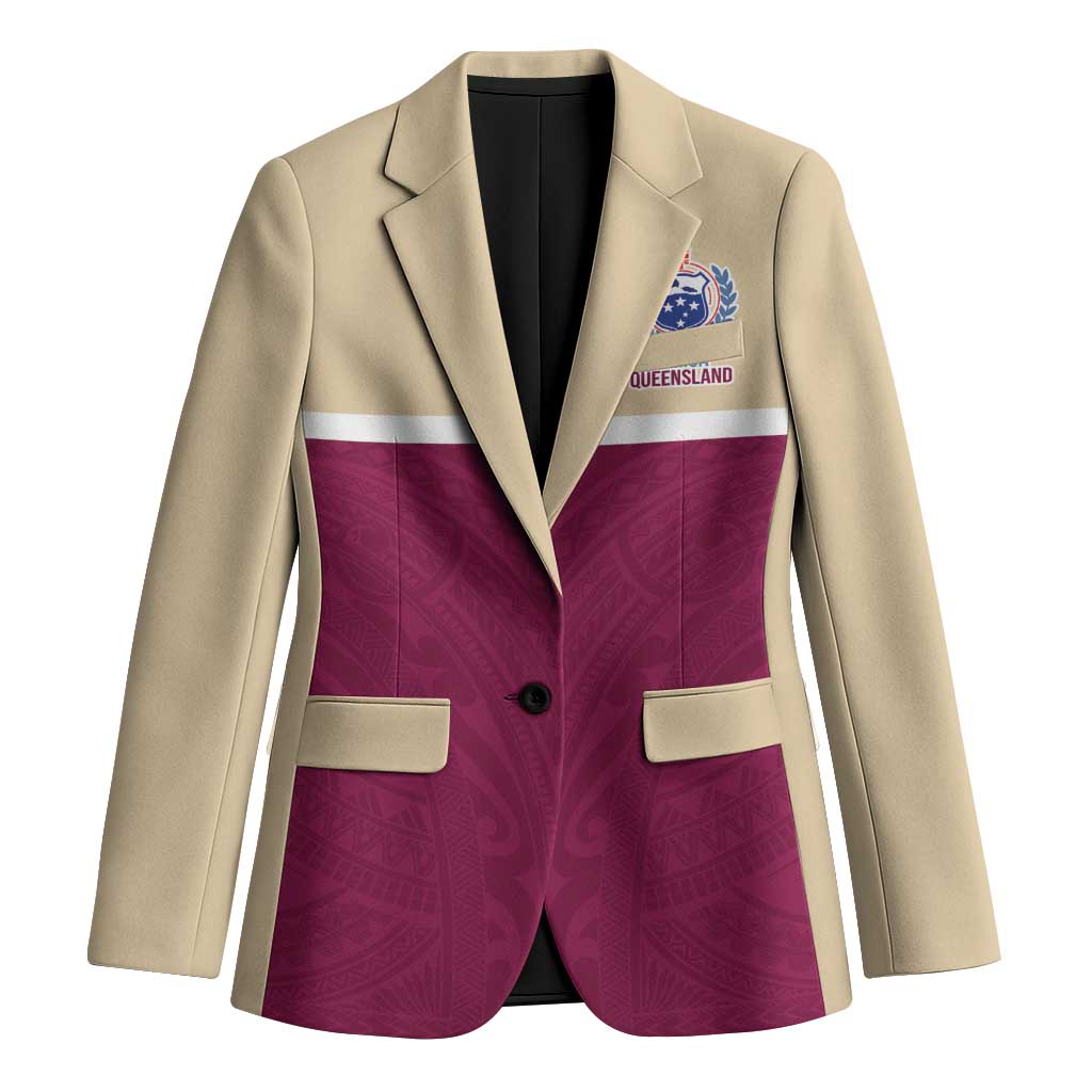 Queensland Samoa Custom Blazer Maroon Pacific Polynesian Tribal Pattern - Aussie Hoodie