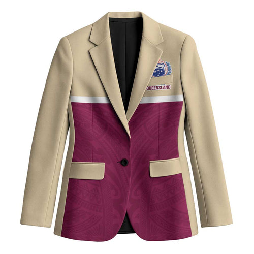Queensland Samoa Custom Blazer Maroon Pacific Polynesian Tribal Pattern - Aussie Hoodie