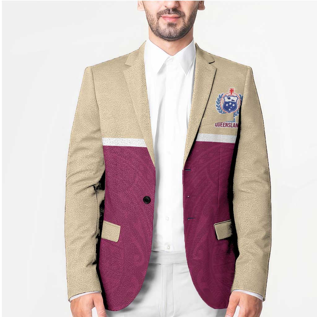 Queensland Samoa Custom Blazer Maroon Pacific Polynesian Tribal Pattern - Aussie Hoodie