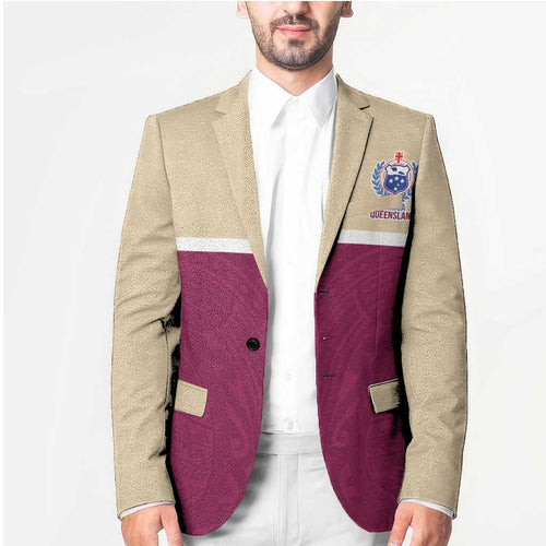 Queensland Samoa Custom Blazer Maroon Pacific Polynesian Tribal Pattern - Aussie Hoodie