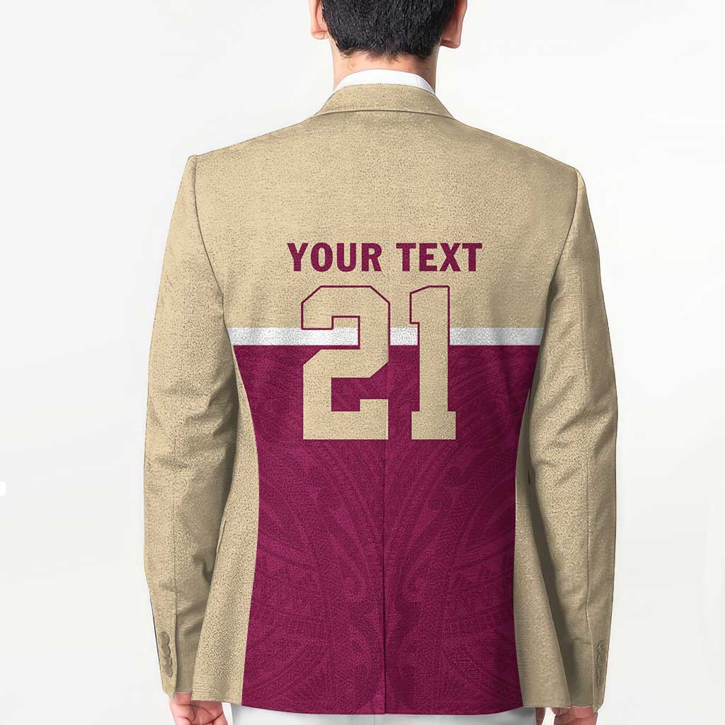 Queensland Samoa Custom Blazer Maroon Pacific Polynesian Tribal Pattern - Aussie Hoodie