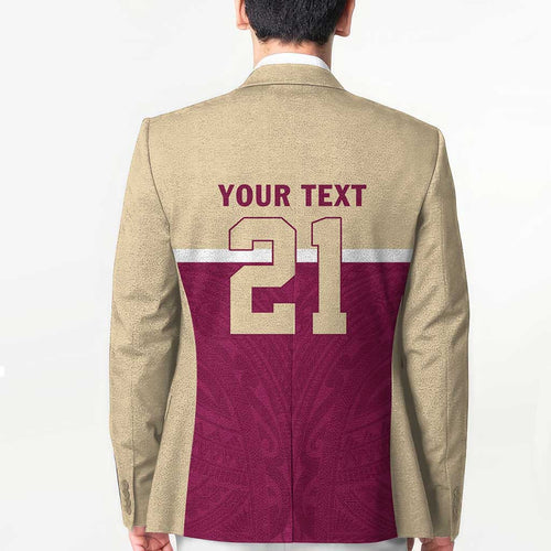 Queensland Samoa Custom Blazer Maroon Pacific Polynesian Tribal Pattern - Aussie Hoodie