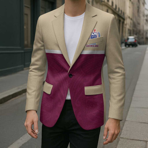 Queensland Samoa Custom Blazer Maroon Pacific Polynesian Tribal Pattern - Aussie Hoodie