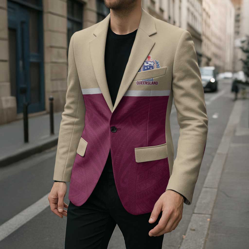 Queensland Samoa Custom Blazer Maroon Pacific Polynesian Tribal Pattern - Aussie Hoodie